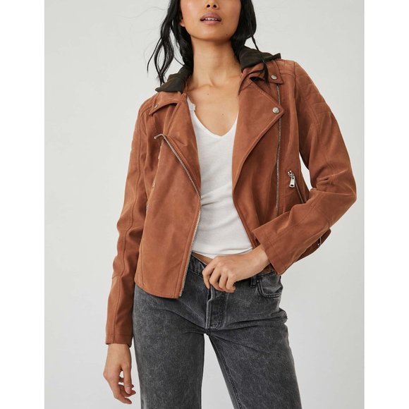 Free People Jackets & Blazers - Free People Suede Moto Jacket in Saddle Brown